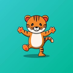 Cute tiger standing on one leg vector illustration