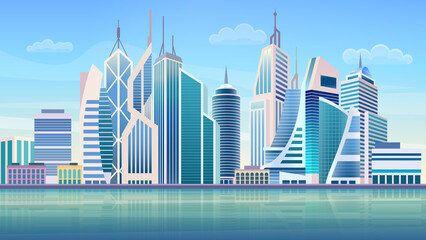 Modern City panorama skyline. High skyscrapers modern cityscape. Vector illustration.