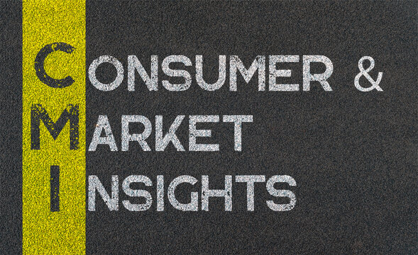 Consumer and market insights (CMI) written over road marking yellow paint line. acronyms and abbreviations.