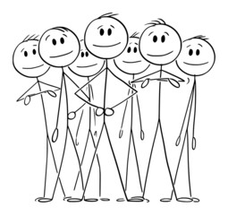 Big Smiling Business Team With Leader, Vector Cartoon Stick Figure Illustration - 484623018