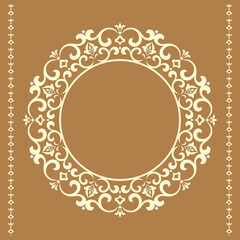 Decorative frame Elegant vector element for design in Eastern style, place for text. Floral golden and yellow border. Lace illustration for invitations and greeting cards