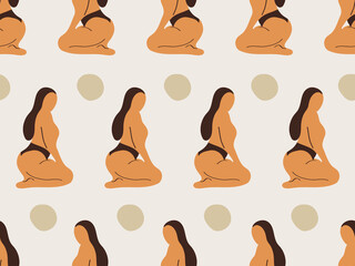 Seamless pattern with female figure. Abstract vector pattern with a woman in lingerie. Vintage vector texture.