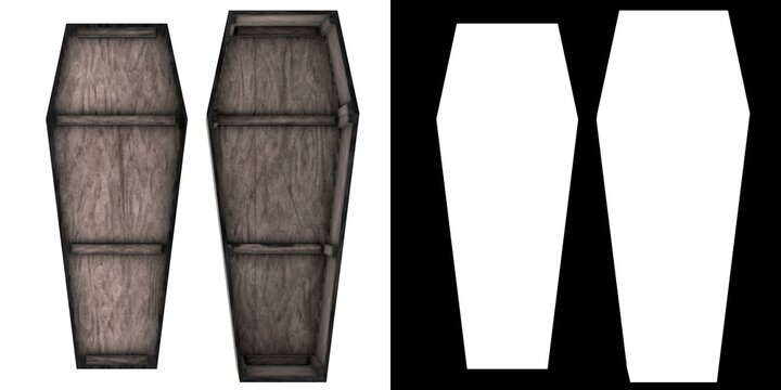 3D rendering illustration of a rustic coffin
