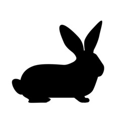 Silhouette rabbit on white background. Pets, farm and wildlife animals collection. Icon vector illustration.