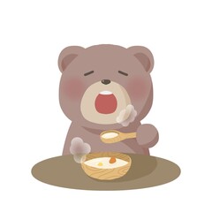 Illustration of a bear eating a hot stew