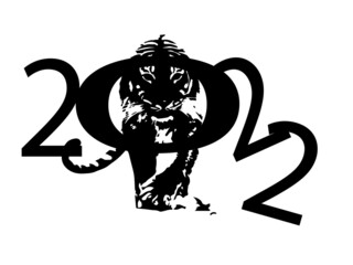 Chinese New Year 2022 website banner with beautiful stately, noble tiger, Happy New Year and symbol of the Year of Tiger