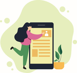 Online Education. A Girl Choosing A Lesson to Learn