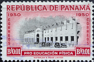 Panama - circa 1950: a postage stamp from Panama, showing the historic Juan D Arosemena Stadium