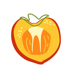 Half a ripe orange persimmon for a healthy diet. Vector isolated illustration on a white background
