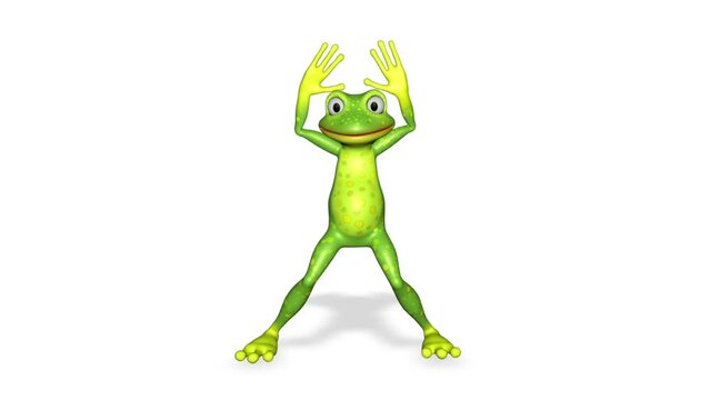 Frog Jumping 3d Character Looped White Background