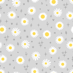 Cute seamless pattern with daisies. Floral print with chamomile. Design great for fabric, textile, wrapping paper