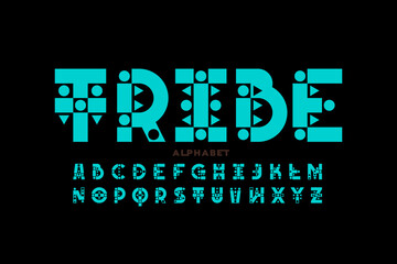 Tribal style font design, alphabet vector illustration