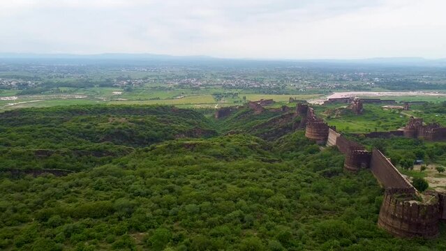 Arial shot of heritage site of Rohtas Fort in Punjab Pakistan