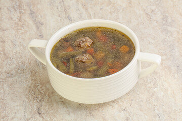 Tasty dietary soup with meatballs