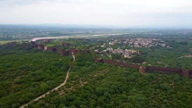 Arial shot of heritage site of Rohtas Fort in Punjab Pakistan