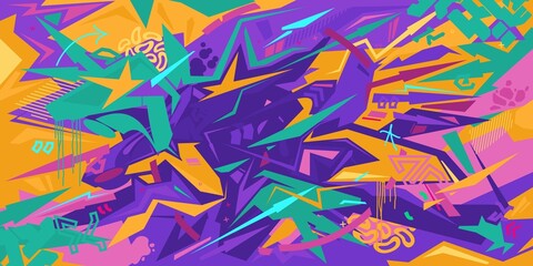Colorful Metaverse Cyber Abstract Urban Street Art Graffiti Style Vector Template Background