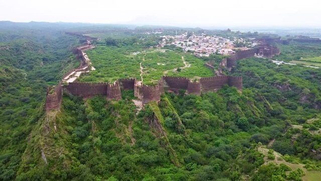 Arial shot of heritage site of Rohtas Fort in Punjab Pakistan