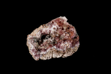 Macro mineral stone Pink Amethyst on a black background