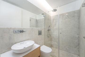 Modern bathroom with toilet and shower