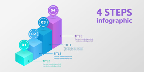 Business infographics. Ladder of four parallelepipeds. 4-step diagram. 3 D. Vector illustration.