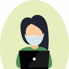 Remote Work. Stay at home. Woman works at a Laptop