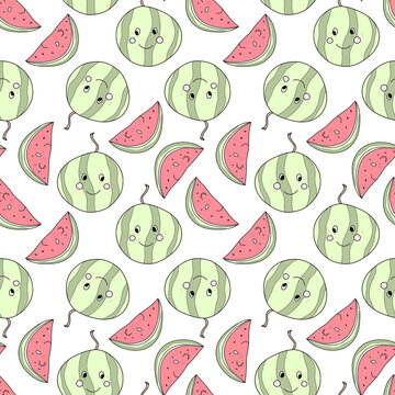 Green and pink watermelon. Funny Fruit pattern. Print for children's clothing. Seamless pattern. 
