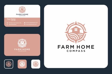 Farmhouse with compass logo design and business card - obrazy, fototapety, plakaty