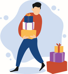 A Man Holding Gifts flat modern design