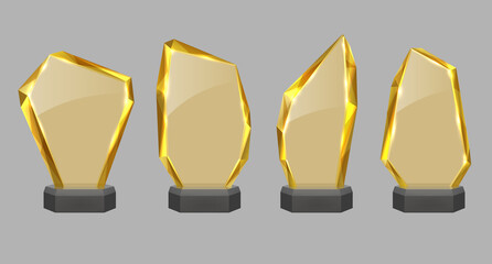 Winner gold glass trophy. Glass awarding trophy, championship win glossy trophy. Realistic isolated vector image