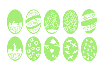 Cute collection color easter eggs in flat design. Vector illustration. Stickers set for easter eggs.
