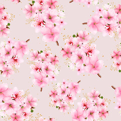 hand drawn watercolor cherry blossom seamless pattern