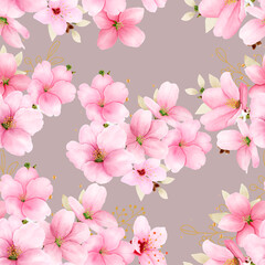 Fototapeta na wymiar hand drawn watercolor cherry blossom seamless pattern
