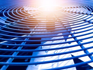 The Close up View of Metal Ventilation Fan not rotating with the shine light.