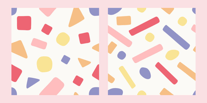 Abstract pattern set with colorful geometric shapes. Seamless patten for kids room decoration, wallpaper, cover, interior and print. 