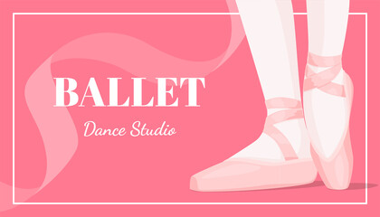 Ballet school banner pink decorative design with place for text vector flat illustration