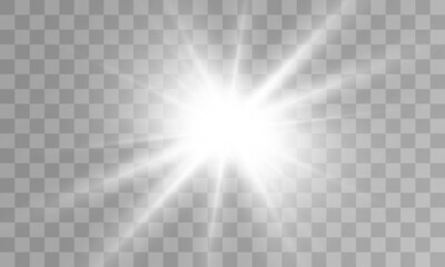 Transparent white sunlight special lens flash light effect. Front solar flare lenses. Vector