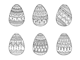 Hand drawn doodle set with easter eggs. Easter zentangle. Vector eggs with ornament.