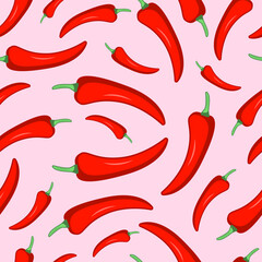 Stylized seamless pattern with the hot pepper. Vector texture for the adults design.