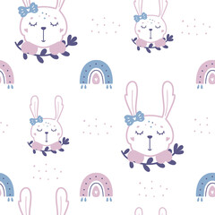 Obraz na płótnie Canvas Seamless vector pattern with cute rabbit. Perfect for wrapping paper and textiles.