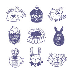 Happy Easter set monochrome illustration. Modern vector design isolated on white background.