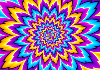 Colorful flower blossom. Optical expansion illusion.