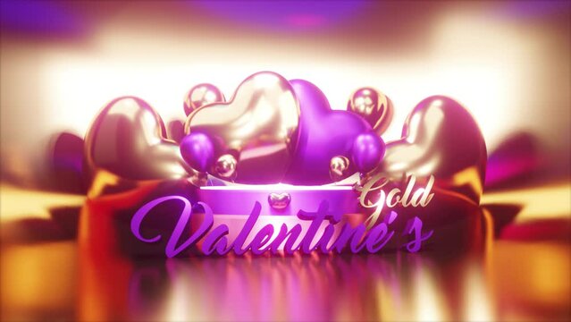  Valentine&acute;s Gold | Purple, Golden Metallic 3d Background, 4k. Apple ProRes. Loop, hearts for Valentine's day, Valentines day.