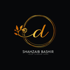 Flower handwriting logo design initial letter d vector logo for women's, beauty, salon, massage, cosmetic or spa brand luxury logo