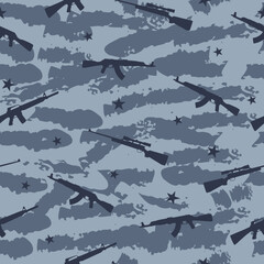 Camouflage texture. Seamless vector pattern with weapons military symbols. 