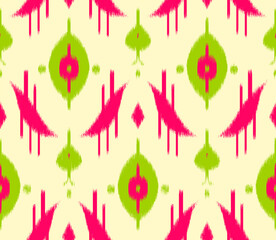 Seamless pattern ikat so green pink beige