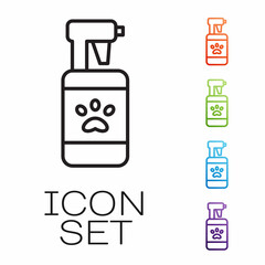 Black line Pet shampoo icon isolated on white background. Pets care sign. Dog cleaning symbol. Set icons colorful. Vector