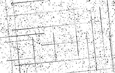 Grunge black and white pattern. Monochrome particles abstract texture. Background of cracks, scuffs, chips, stains, ink spots, lines. Dark design background surface.