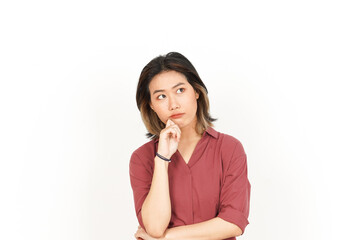 Thinking and Curious of Beautiful Asian Woman Isolated On White Background