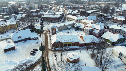 Fototapeta na wymiar Aerial view of historical centre of city Limbazi, Latvia