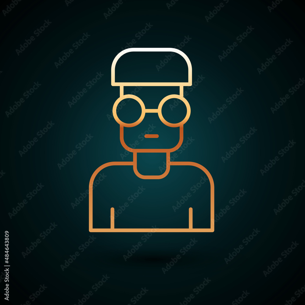 Poster gold line nerd geek icon isolated on dark blue background. vector